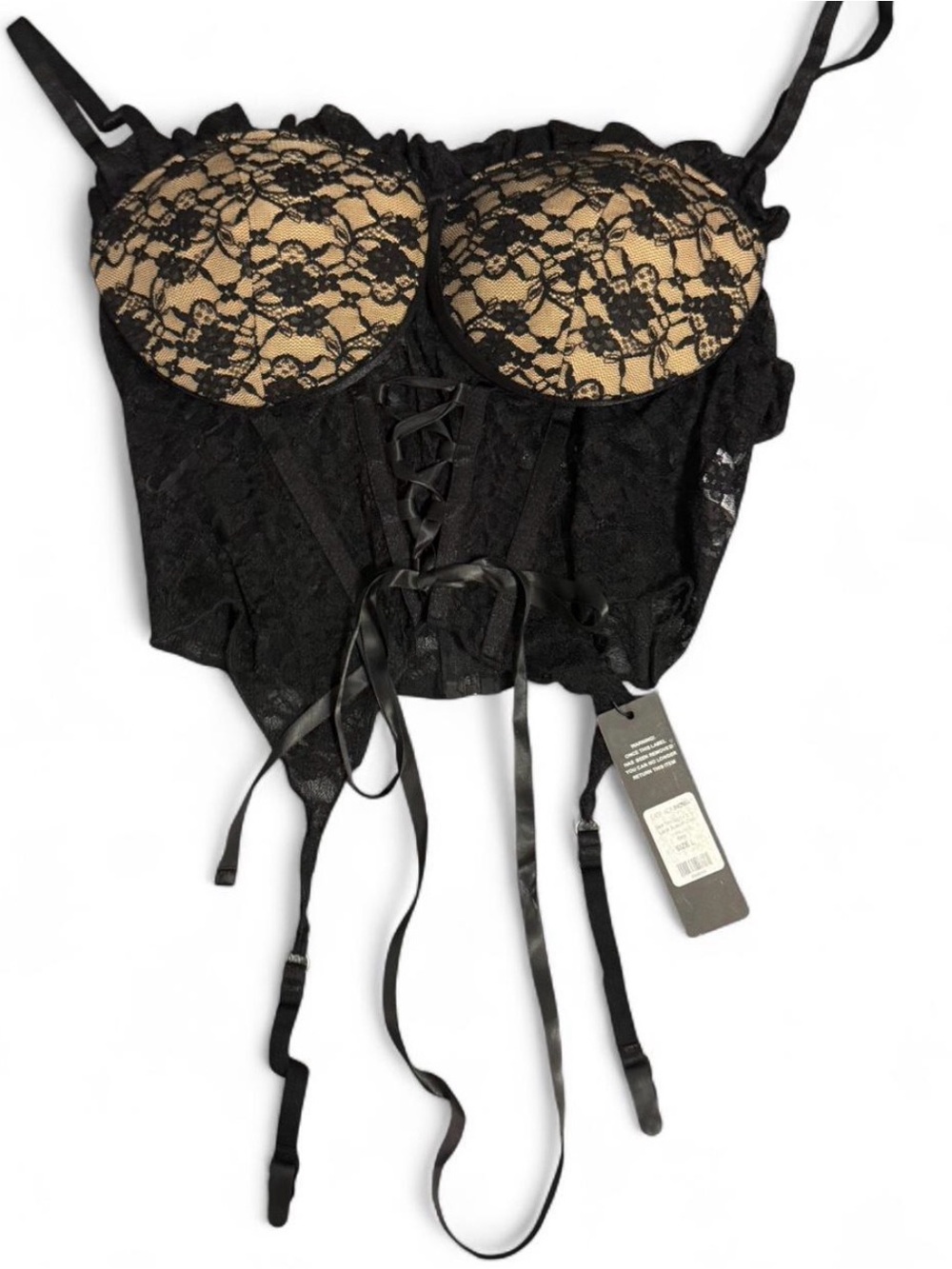 Fashion Nova Black Lace Bustier with Nude Cups